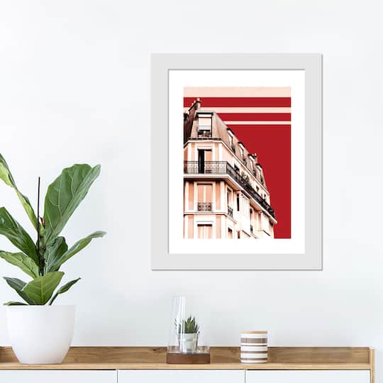 French Red Balcony Wall Print in White Frame